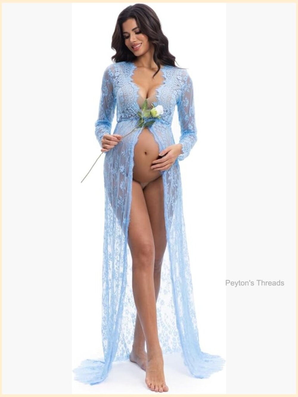 Lace Sheer Open Belly Maternity Dress Maxi Gown for Photography Bridal